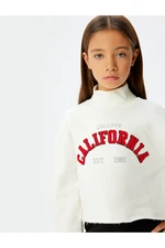 Koton Crop Oversize College Sweatshirt Stand-Up Collar with Shards