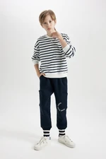 DEFACTO Boy Navy Blue Regular Fit Elastic Waist Leg Printed Tracksuit Bottoms