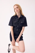 DEFACTO Fashion Fit Shirt Collar Pocket Short Sleeve Midi Jean Dress