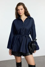 Trendyol Dark Blue Oversize Tie Denim Shirt