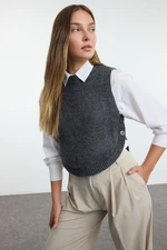 Trendyol Anthracite Crop Soft Texture Buttoned Knit Sweater