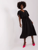 Black midi dress with belt for tying