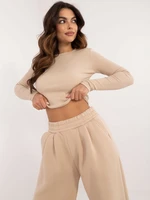 Beige women's basic set with wide legs