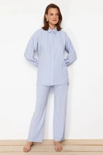 Trendyol Light Blue Long Back Wide Leg Shirt-Pants Weave Suit