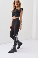 Fashionable black sports leggings with slogans