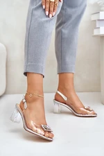 Transparent sandals with a brooch on a heel D&A silver