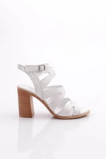 DGN 1330 Women's Heeled Sandals Genuine Leather White