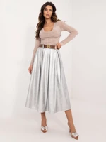 Silver midi skirt made of eco-leather