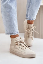 Insulated corduroy sneakers women's Big Star Hi-Poly system beige