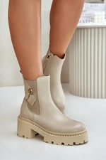 Zazoo Leather insulated ankle boots with light beige decoration