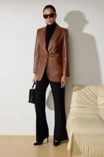 Trendyol Brown Oversized Faux Leather Blazer Jacket