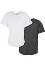 Boys Long Shaped Turnup Tee 2-Pack Charcoal+White