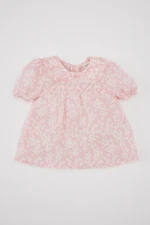 DEFACTO Baby Girl Large Collar Crinkle Viscose Floral Short Sleeve Blouse