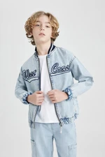 DEFACTO Boys College Collar Zipper Closure Pocket Seasonal Lightweight Printed Jean Bomber Jacket