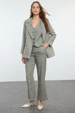 Trendyol Green Herringbone Textured Woven Blazer Jacket-Vest-Pants Set