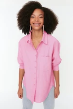 Trendyol Dark Pink Single Pocket Boyfriend/Wide Fit Cotton Woven Shirt