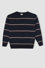 DEFACTO Boy Navy Blue Crew Neck Striped Knitwear Sweater