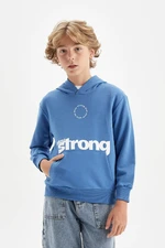 DEFACTO Boy Blue Text Printed Pocket Hooded School Sweatshirt