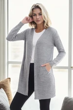 99224 Dewberry 
Kangaroo Pocket Knitwear Cardigan-LIGHT GREY