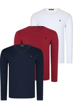 TRIPLE SET T8587 DEWBERRY V-NECK MEN'S SWEATSHIRT-WHITE-NAVY-BURGUNDY