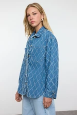 Trendyol Blue Textured Regular Denim Shirt Jacket