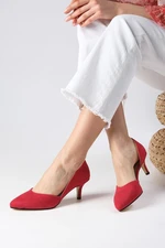 Mio Gusto Rene Red Color Suede Low Heeled Women's Shoes