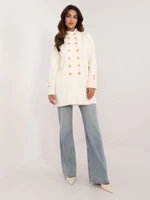 Ecru elegant alpaca coat with stand-up collar