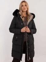 Black long winter jacket with stitching