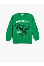 Koton Sweatshirt Dinosaur Printed Crew Neck Long Sleeve Raised