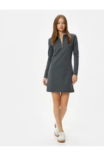 Koton Mini Polo Neck Dress Half Zipper Detailed Long Sleeve