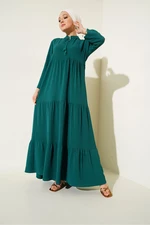 Bigdart 1627 Collar Lace-up Hijab Dress - Emerald Green