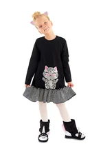 Denokids Silver Leopard Girl's Black Ruffle Dress