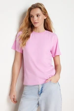 Trendyol Pink 100% Cotton Basic Crew Neck Knitted T-Shirt