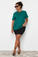 Trendyol Curve Green Collar Detailed Boyfriend Fit 100% Cotton Knitted Plus Size T-Shirt