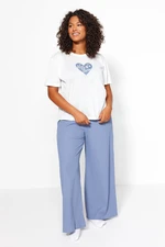 Trendyol Curve Blue Heart Pattern Ribbed Knitted Pajamas Set