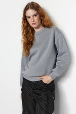 Trendyol Gray Thick Fleece Regular/Normal Fit Crew Neck Basic Knitted Sweatshirt