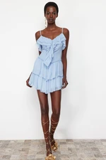 Trendyol Light Blue A-Line Ruffled Woven Chiffon Short Dress