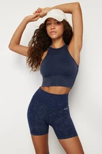 Trendyol Navy Blue Seamless Crop Wash Barbell Neck Knitted Sports Top/Blouse