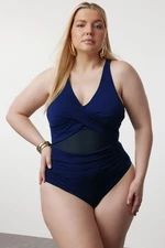 Trendyol Curve Navy Blue Mesh Detailed Swimsuit