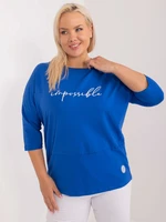 Cobalt blue women's blouse plus size with rhinestones