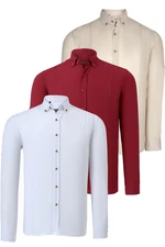 TRIPLE SET G721 DEWBERRY MEN'S SHIRT-WHITE-BURGUNDY-BEIGE