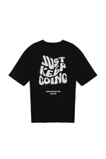 Trendyol Black Oversize/Wide Cut More Sustainable Text Printed 100% Organic Cotton T-shirt