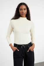 Trendyol Stone High Collar Fitted Knitted Blouse