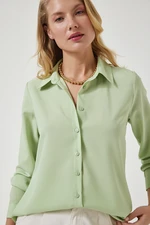 Happiness İstanbul Women's Light Green Soft Textured Basic Shirt