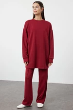 Trendyol Claret Red Oversize Crew Neck Basic Knitted Tracksuit