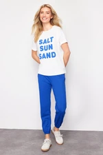 Trendyol Saks Slogan Printed Basic Jogger Knitted T-shirt Sweatpants Bottom-Top Set