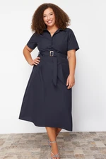 Trendyol Curve Navy Blue Belt Detailed Woven Plus Size Dress