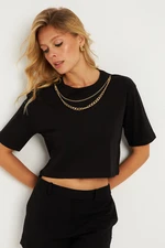 Cool & Sexy Women's Black Chain Accessory Short T-Shirt HT109