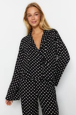 Trendyol Black Heart Tie Detail Viscose Woven Pajama Set