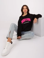 Black-fuchsia hoodless sweatshirt with cotton